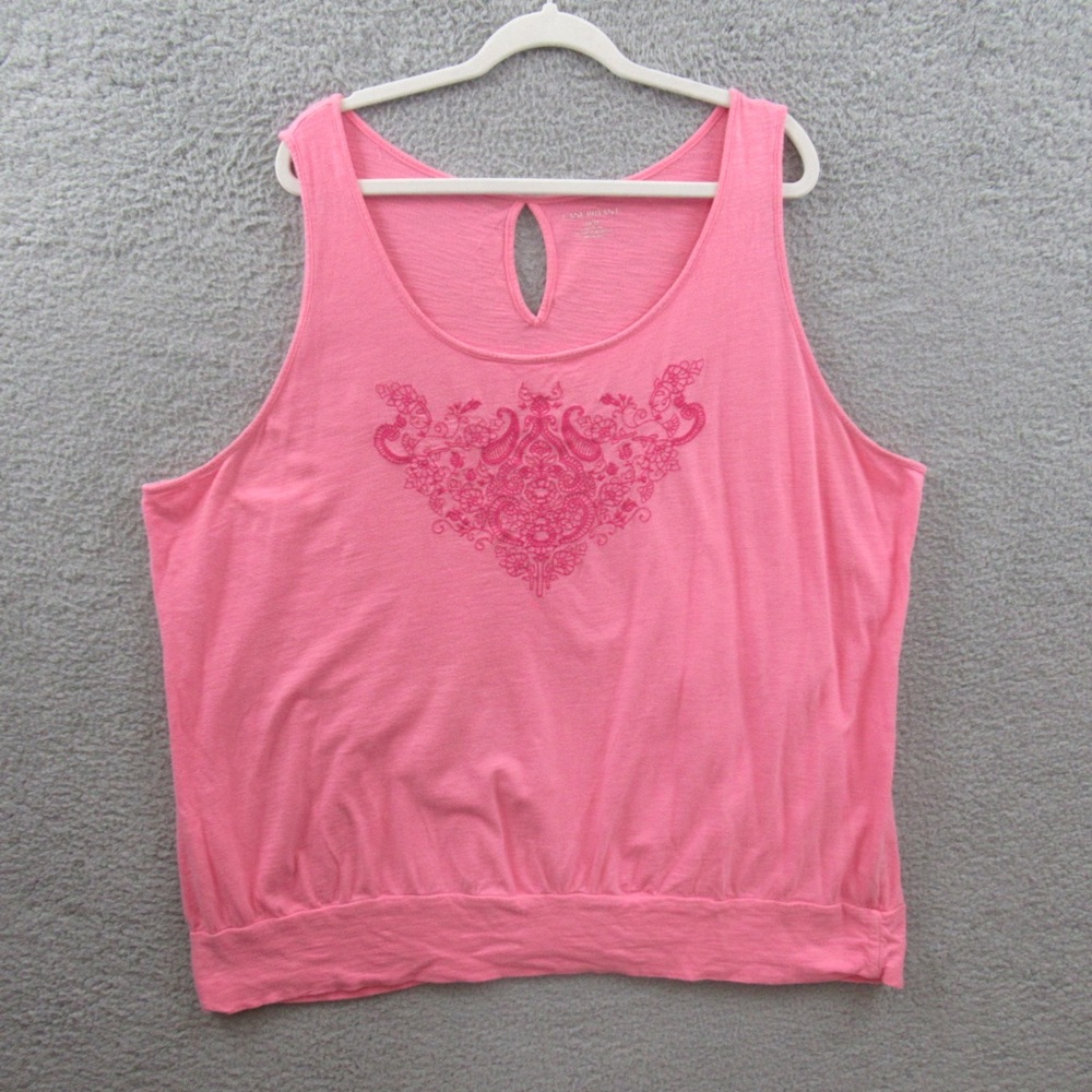 Lane Bryant Womens Shirt Plus Size 26/28 Pink Scoop Neck Embroidery Sleeveless